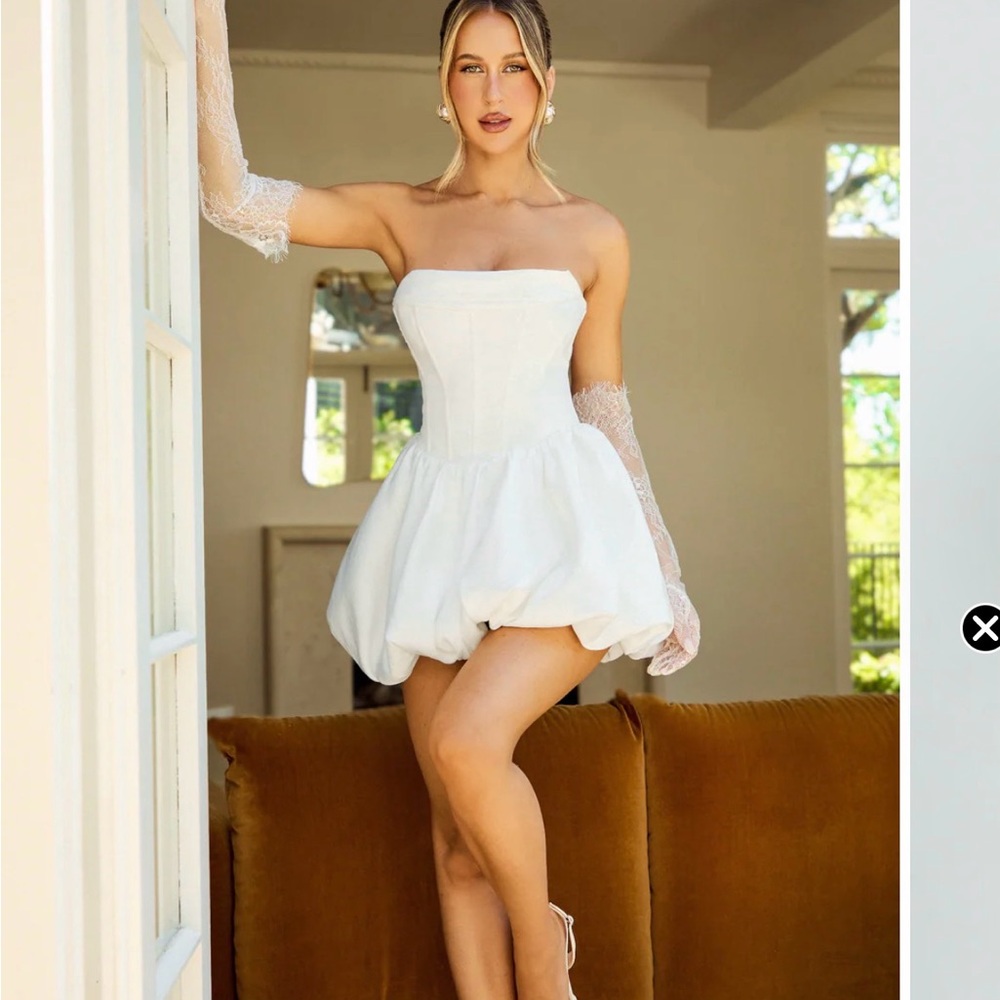 Showpo White Strapless Bubble Hem Mini Dress
